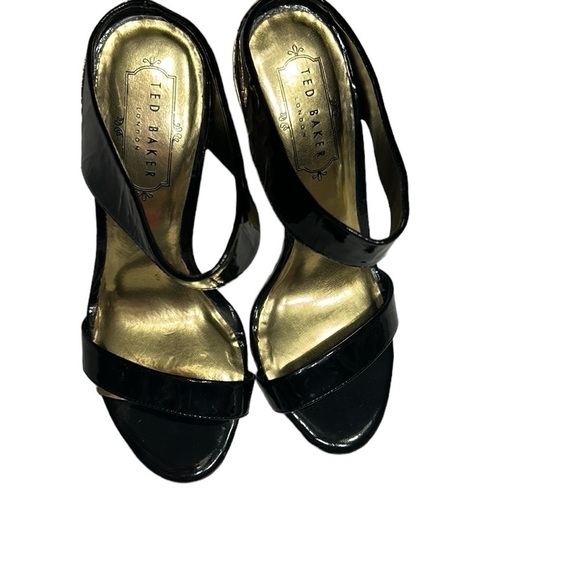 TED BAKER Chablise high shine  gloss black patent leather stiletto sandal mules - Picture 15 of 15